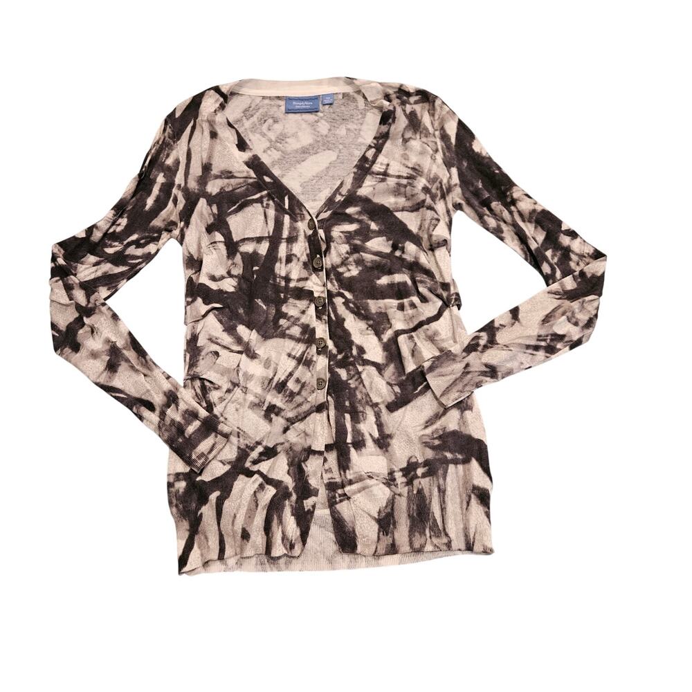Simply Vera Vera Wang XS Abstract Print Button Front Cardigan Black Gray Cotton